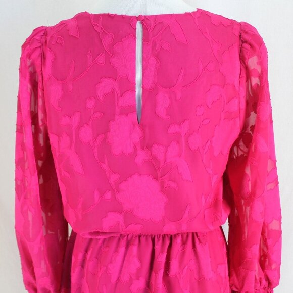 Evereve Penelope Dress Womens Size M Pink V Neck Long Sheer Sleeve Elastic Waist - Picture 6 of 7